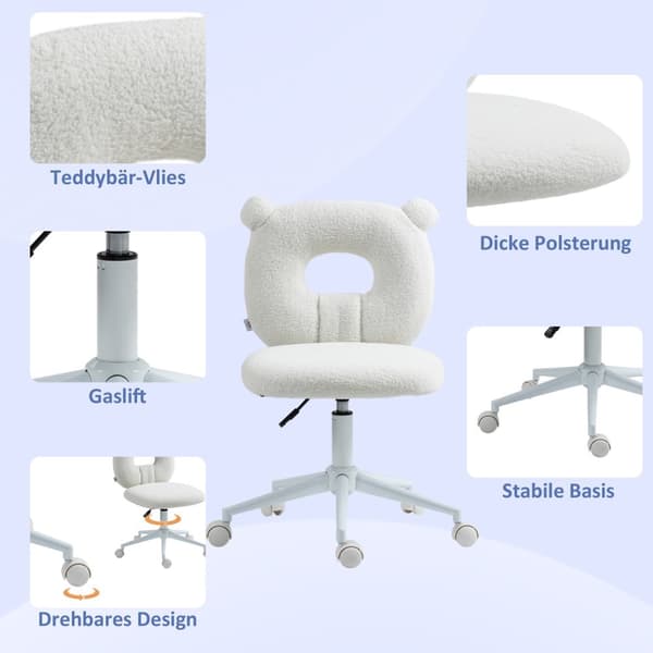 Kontorstol, Høydejusterbar Skrivebordsstol, Svingstol, Arbeidsstol, Datamaskinstol For Stue, Lastekapasitet Opptil 120 Kg, Teddy Fleece