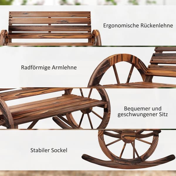 Huskebenk I Tre, Huskebenk Med Armlener, 2-Seters Hagebenk, Trebenk For Hage, Balkong, Lastekapasitet Opptil 240 Kg, Forkullet