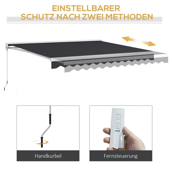 Folding Arm Markise 4 X 3 M Elektrisk Markise Med Håndsveiv, Fjernkontroll Veggmontert Solseil Balkong Markise For Hage Aluminium Grå