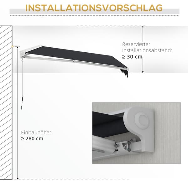 Folding Arm Markise 4 X 3 M Elektrisk Markise Med Håndsveiv, Fjernkontroll Veggmontert Solseil Balkong Markise For Hage Aluminium Grå