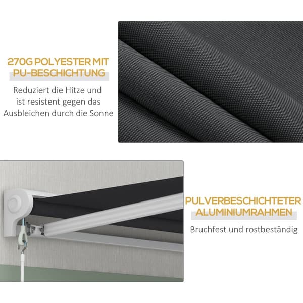 Folding Arm Markise 4 X 3 M Elektrisk Markise Med Håndsveiv, Fjernkontroll Veggmontert Solseil Balkong Markise For Hage Aluminium Grå