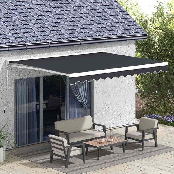 Folding Arm Markise 4 X 3 M Elektrisk Markise Med Håndsveiv, Fjernkontroll Veggmontert Solseil Balkong Markise For Hage Aluminium Grå