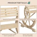 Miniatyrbilde 6 av 10: Hagebenk 2-Seters Trebenk Parkbenk I Vognhjuldesign, Benk Med Armlen I Landlig Stil, Kan Holde Opptil 240 Kg, Naturlig Grantre