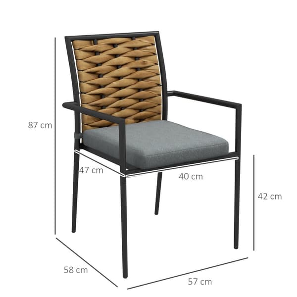 Set Med 2 Rotting Trädgårdsstolar Kuddar Stapelbar Uteplats Stålgrå 57X58X87Cm