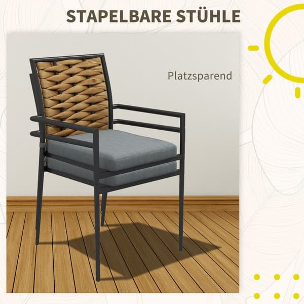 Set Med 2 Rotting Trädgårdsstolar Kuddar Stapelbar Uteplats Stålgrå 57X58X87Cm