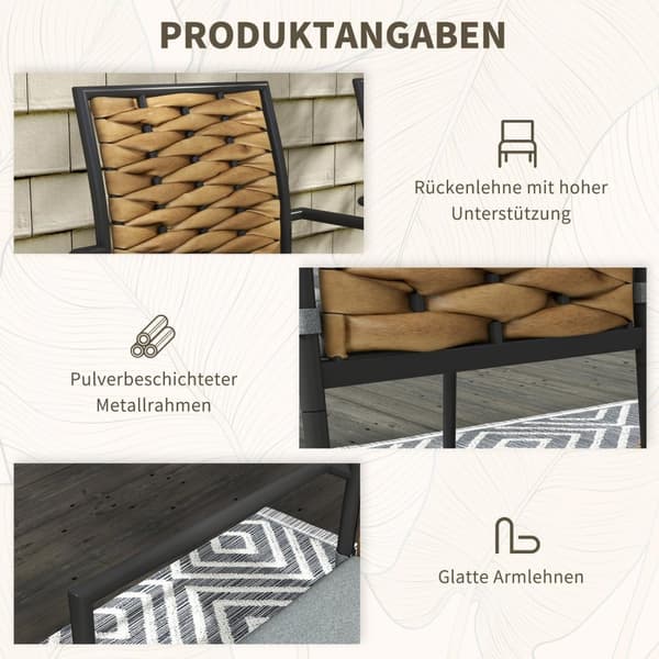 Set Med 2 Rotting Trädgårdsstolar Kuddar Stapelbar Uteplats Stålgrå 57X58X87Cm