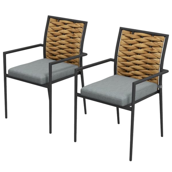 Set Med 2 Rotting Trädgårdsstolar Kuddar Stapelbar Uteplats Stålgrå 57X58X87Cm