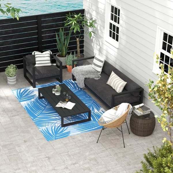 Outdoor Rug Vendbart Teppe Med Bæreveske, 182X274Cm, Blått, Plast, Hageteppe, Balkongteppe For Camping, Uteplass
