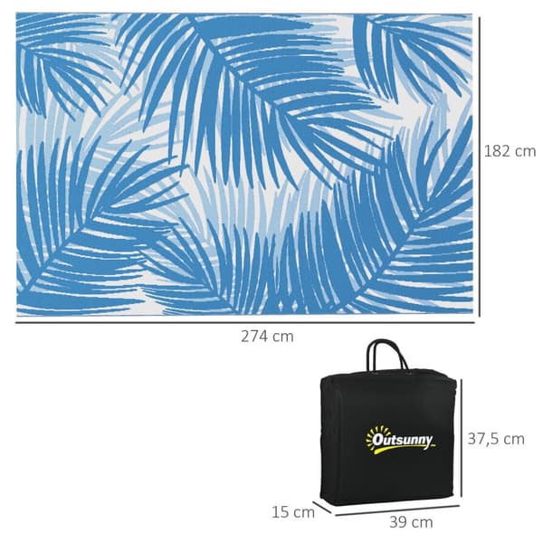 Outdoor Rug Vendbart Teppe Med Bæreveske, 182X274Cm, Blått, Plast, Hageteppe, Balkongteppe For Camping, Uteplass