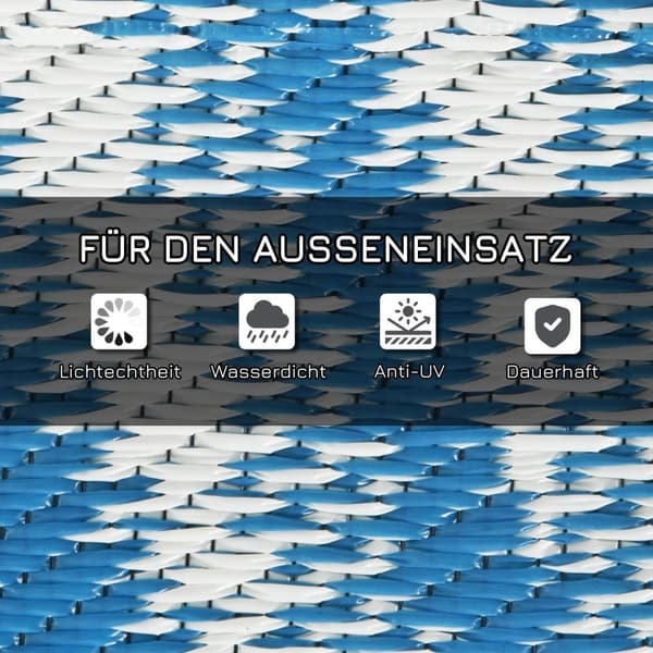 Outdoor Rug Vendbart Teppe Med Bæreveske, 182X274Cm, Blått, Plast, Hageteppe, Balkongteppe For Camping, Uteplass