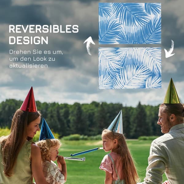 Outdoor Rug Vendbart Teppe Med Bæreveske, 182X274Cm, Blått, Plast, Hageteppe, Balkongteppe For Camping, Uteplass