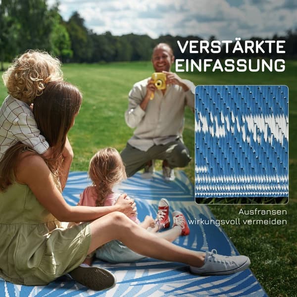 Outdoor Rug Vendbart Teppe Med Bæreveske, 182X274Cm, Blått, Plast, Hageteppe, Balkongteppe For Camping, Uteplass