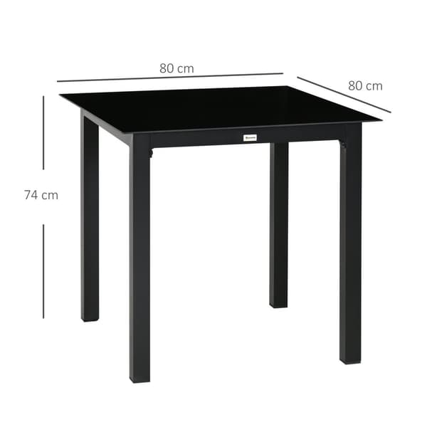 Square Hagebord 4 Personer Terrassebord Herdet Glassplate Aluminium Svart 80X80X74Cm
