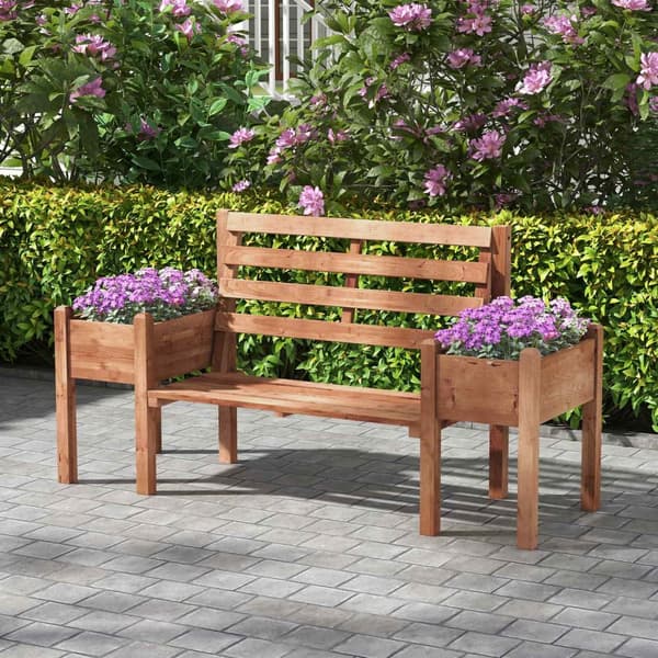 Hagebenk, 2-Seters Benk, Trebenk, Balkongbenk Med Blomsterkasse, For Hage, Terrasse, Lastekapasitet Opptil 240 Kg