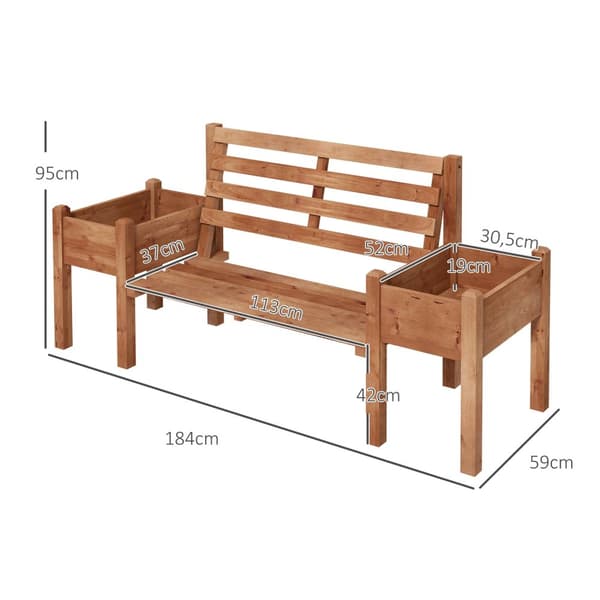 Hagebenk, 2-Seters Benk, Trebenk, Balkongbenk Med Blomsterkasse, For Hage, Terrasse, Lastekapasitet Opptil 240 Kg
