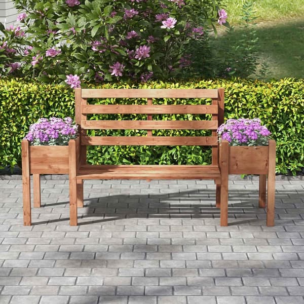 Hagebenk, 2-Seters Benk, Trebenk, Balkongbenk Med Blomsterkasse, For Hage, Terrasse, Lastekapasitet Opptil 240 Kg