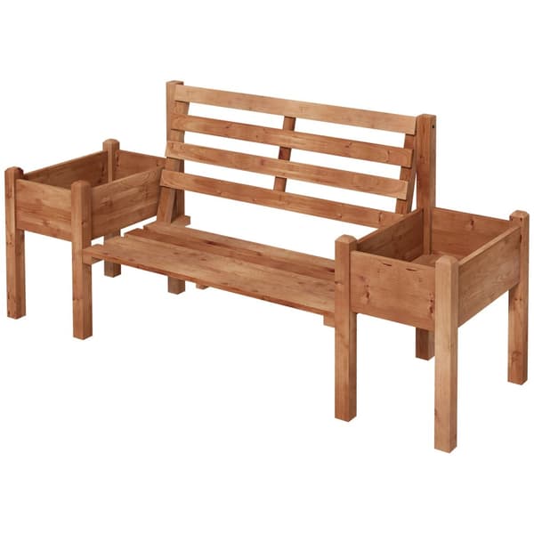 Hagebenk, 2-Seters Benk, Trebenk, Balkongbenk Med Blomsterkasse, For Hage, Terrasse, Lastekapasitet Opptil 240 Kg