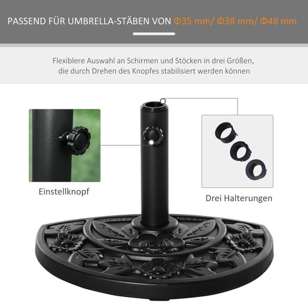 Parasollstativ 9 Kg Hageparaplybase Med Blomsterdesign For Ø35/38/48 Mm Paraplystenger, Hdpe, Halvrunde Paraplyer, Svart