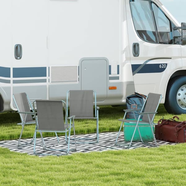 Sammenleggbare Stol Sett Med 4 Sammenleggbare Hagestoler Med Ryggstøtte Armlen Campingstol For Hagebalkong Oxford Grå 53 X 54 X 76 Cm
