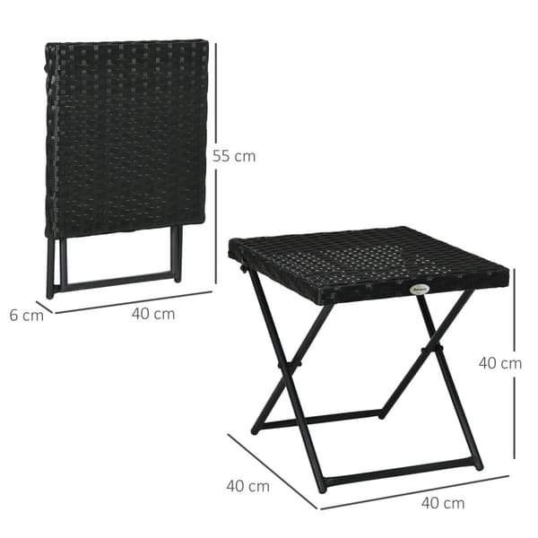 Sidebord Laget Av Polyrattan Sammenleggbart Hagebord Salongbord Balkongbord Metall Svart 40 X 40 X 40 Cm