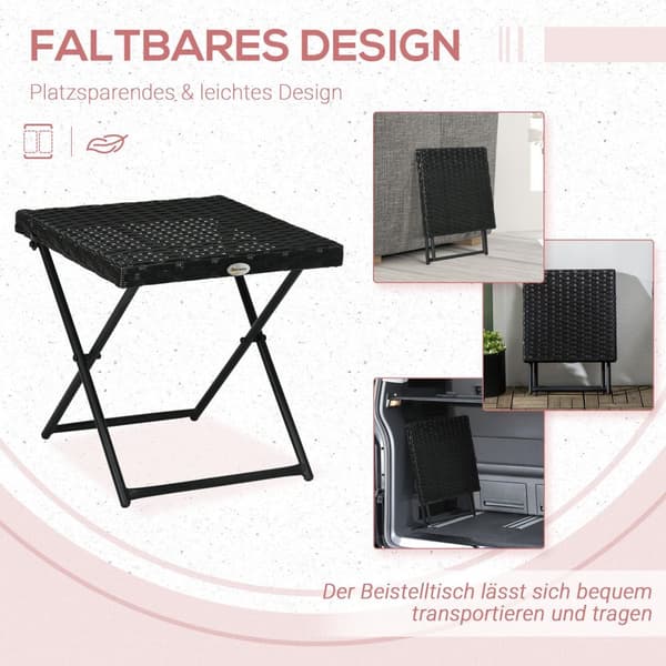 Sidebord Laget Av Polyrattan Sammenleggbart Hagebord Salongbord Balkongbord Metall Svart 40 X 40 X 40 Cm