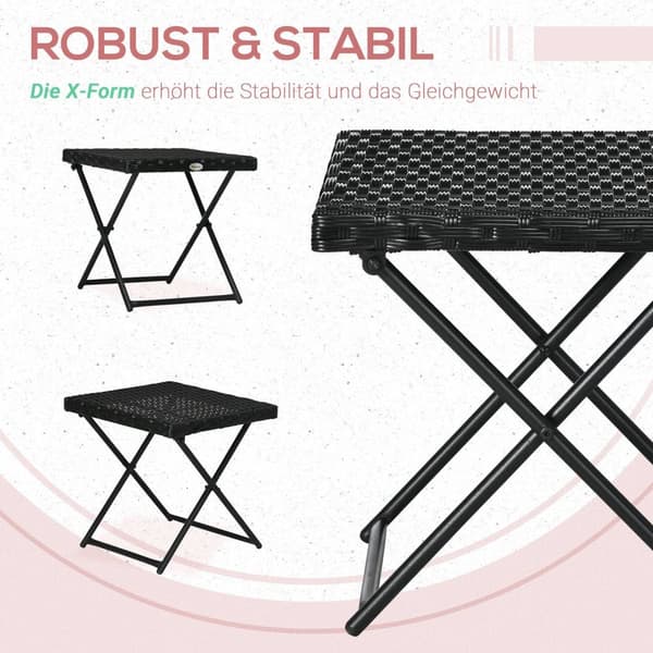 Sidebord Laget Av Polyrattan Sammenleggbart Hagebord Salongbord Balkongbord Metall Svart 40 X 40 X 40 Cm