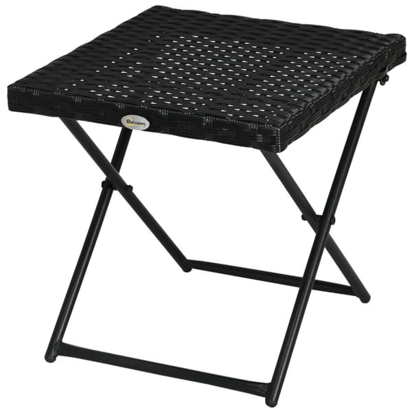 Sidebord Laget Av Polyrattan Sammenleggbart Hagebord Salongbord Balkongbord Metall Svart 40 X 40 X 40 Cm