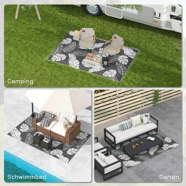 Udendørs Tæppe Vejrbestandigt Plasttæppe, Dobbeltsidet Design Til Altan Og Terrasse, Grå+Hvid, 182X274Cm