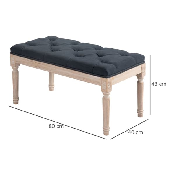 Vintage Polstret Benk 80X40X43Cm Benk, Sengebenk, Gangbenk Med Knapper, Linlook, Opptil 120 Kg, Mørkegrå