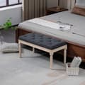 Miniatyrbilde 2 av 10: Vintage Polstret Benk 80X40X43Cm Benk, Sengebenk, Gangbenk Med Knapper, Linlook, Opptil 120 Kg, Mørkegrå