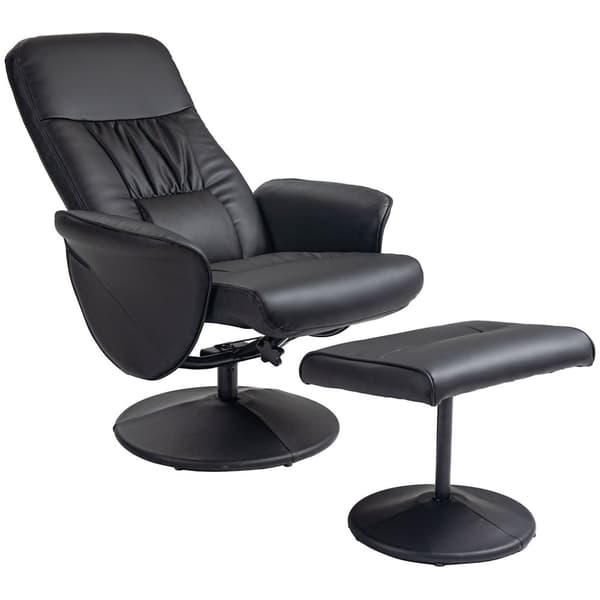 Avslapningsstol Med Krakk, Tv-Stol, Tv-Stol Med Liggefunksjon, Svingbar Polstret Stol For Stue, Soverom, Kunstskinn, Svart