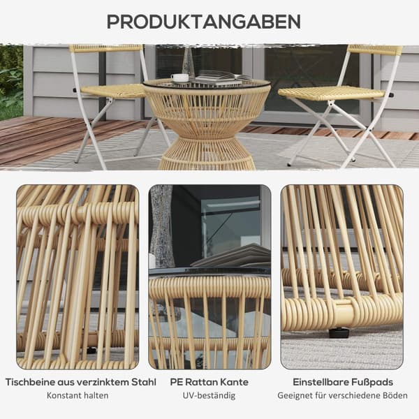 Rattan Sidebord, Ø60 Cm, Sofabord, Havebord Med Hærdet Glas Bordplade, Altanbord I Boho Design, Sofabord, Naturligt Træ