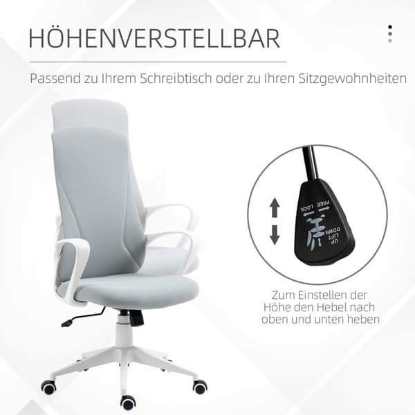 Kontorstol Vippefunksjon, Høydejusterbar Skrivebordsstol, Ergonomisk Datamaskinstol, Svingbar, Stretchstoff, Lys Grå