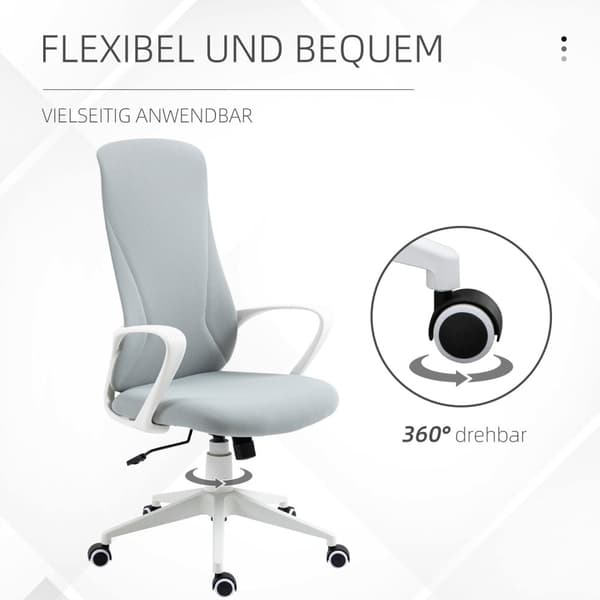 Kontorstol Vippefunksjon, Høydejusterbar Skrivebordsstol, Ergonomisk Datamaskinstol, Svingbar, Stretchstoff, Lys Grå