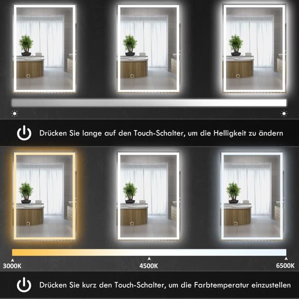 Led Baderomsspeil Veggspeil 80X60Cm Duggfri Berøringsbryter Ip44