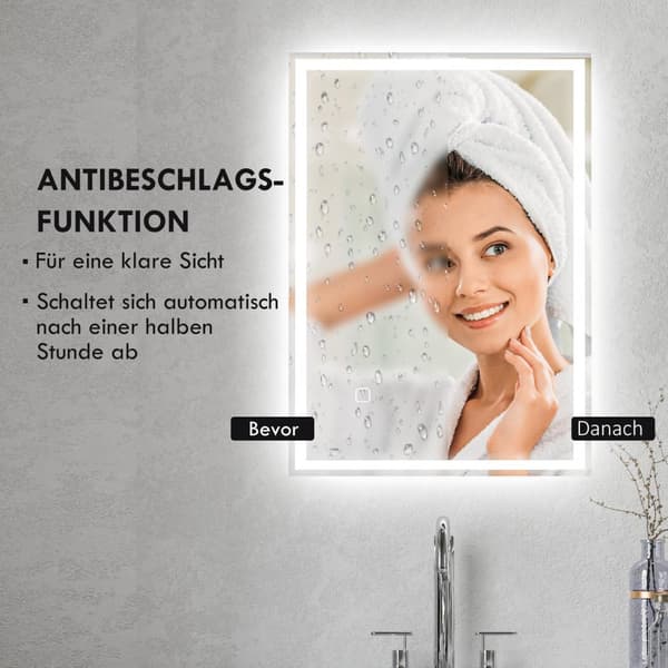 Led Baderomsspeil Veggspeil 80X60Cm Duggfri Berøringsbryter Ip44