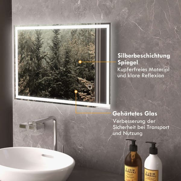 Led Baderomsspeil Veggspeil 80X60Cm Duggfri Berøringsbryter Ip44