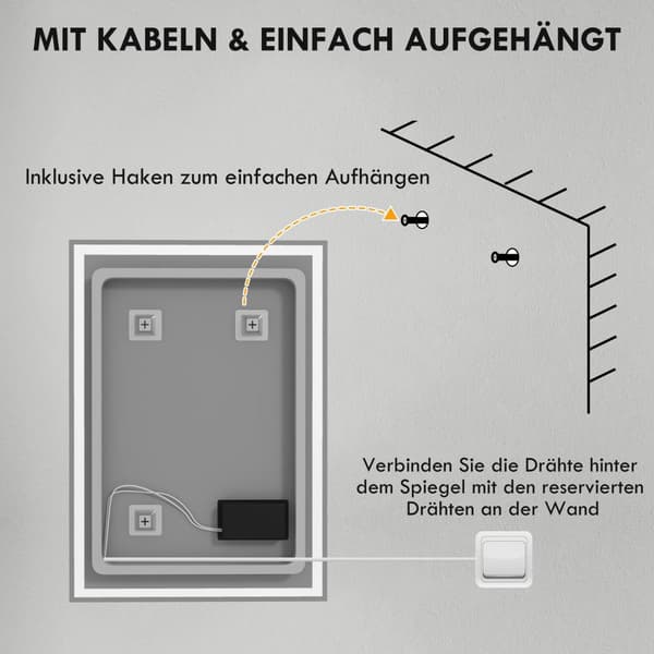Led Baderomsspeil Veggspeil 80X60Cm Duggfri Berøringsbryter Ip44