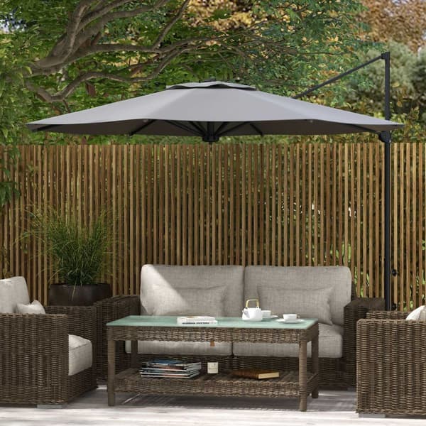 Cantilever Paraply Ca Ø3 M Parasoll Med Sveiv, Vippbar Markedsparaply, Roterende Hageparaply For Balkong, Terrasse, Metall, Mørkegrå.