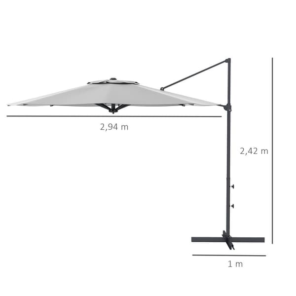 Cantilever Paraply Ca Ø3 M Parasoll Med Sveiv, Vippbar Markedsparaply, Roterende Hageparaply For Balkong, Terrasse, Metall, Mørkegrå.
