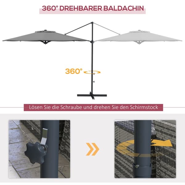 Cantilever Paraply Ca Ø3 M Parasoll Med Sveiv, Vippbar Markedsparaply, Roterende Hageparaply For Balkong, Terrasse, Metall, Mørkegrå.