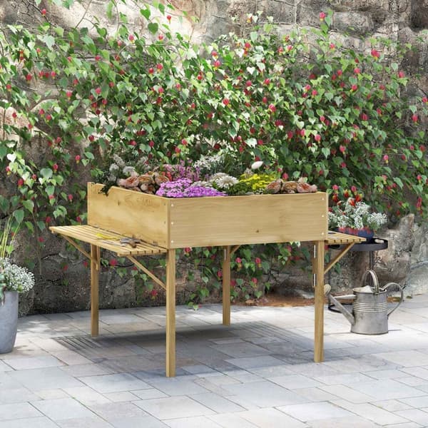 Højbed I Træ, Sammenklappelig Kold Ramme Med 12 Skillevægge, Urtebed, Plantekasse, Blomsterkasse Med Fiberdug 122 X 91,5 X 89 Cm, Natur