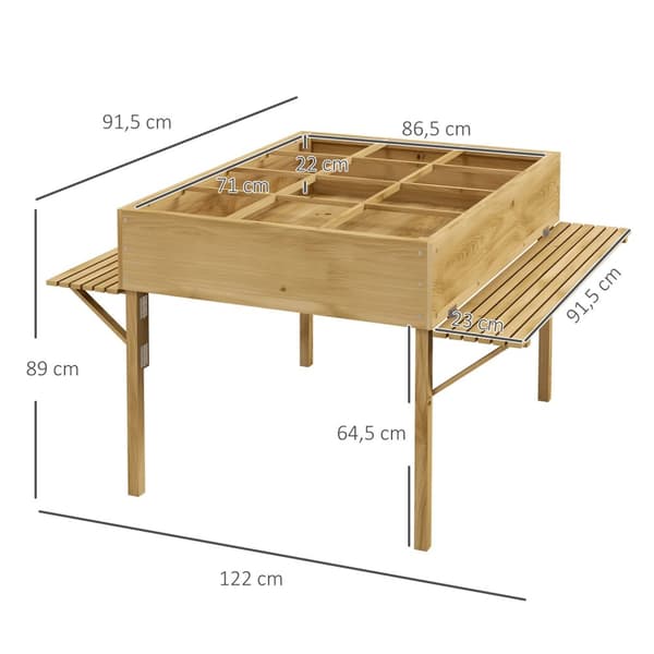 Højbed I Træ, Sammenklappelig Kold Ramme Med 12 Skillevægge, Urtebed, Plantekasse, Blomsterkasse Med Fiberdug 122 X 91,5 X 89 Cm, Natur