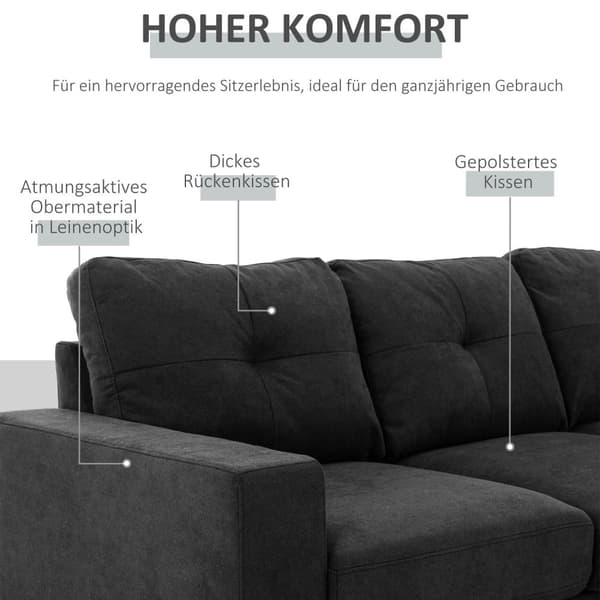 L-Formad Hörnsoffa Svart Hörnsoffa Med Schäslonglinne Leta Efter Vardagsrum 3 Personer