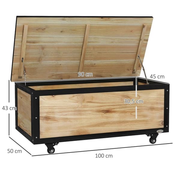 Garden Box Puinen Säilytyslaatikko 121L Säilytyslaatikko Pyörillä, Säänkestävä Säilytyslaatikko Parvekkeelle, Patiolle, Luonnollinen