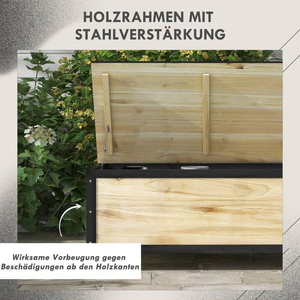 Garden Box Puinen Säilytyslaatikko 121L Säilytyslaatikko Pyörillä, Säänkestävä Säilytyslaatikko Parvekkeelle, Patiolle, Luonnollinen