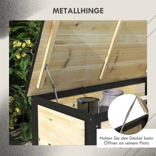 Garden Box Puinen Säilytyslaatikko 121L Säilytyslaatikko Pyörillä, Säänkestävä Säilytyslaatikko Parvekkeelle, Patiolle, Luonnollinen