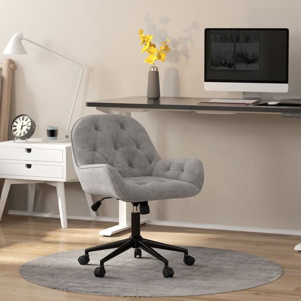 Kontorstol Skrivebordsstol Med Vippefunksjon, Datastol Høydejusterbar, Ergonomisk Arbeidsstol Med Fløyelslook, Lys Grå
