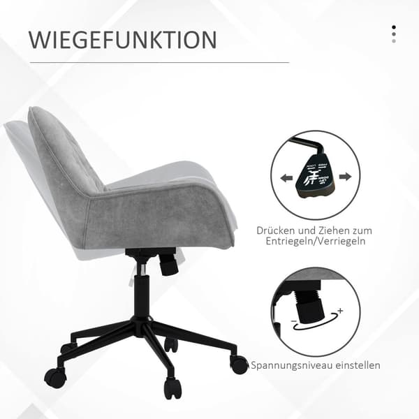 Kontorstol Skrivebordsstol Med Vippefunksjon, Datastol Høydejusterbar, Ergonomisk Arbeidsstol Med Fløyelslook, Lys Grå