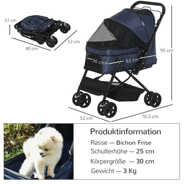 Kjæledyrvogn Katt Buggy Oxford Blå 76,5X52X95Cm Små Hunder Og Katter